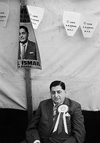 Mr. Ismail, election candidate for Indian political organisation. Queen street. 1980