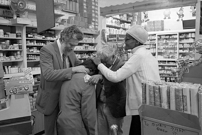 Morning prayer meeting, pharmacy. Victoria street. 1982