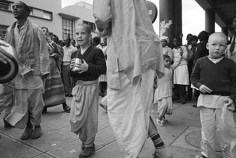 Hari Krishna devotees. Grey street. 1984