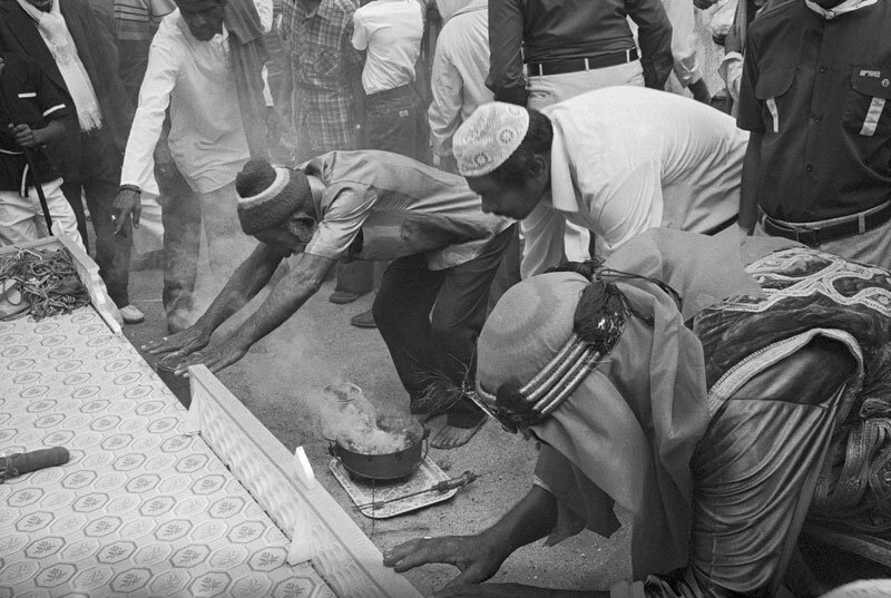 Devotees praying. Muharram celebrations. Stratford road. 1984